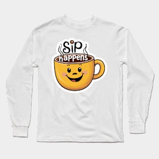 Sip Happens Kawaii Style Design Long Sleeve T-Shirt